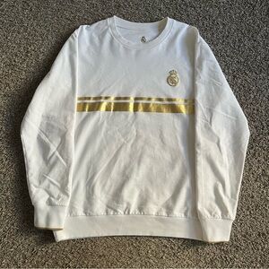 Men's White Gold Real Madrid CF Crewneck Sweatshirt Spain Soccer Extra Large